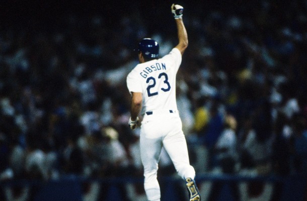 Kirk Gibson rounds the bases after hitting a walk-off homer in Game 1 of the 1988 World Series. (Getty Images)